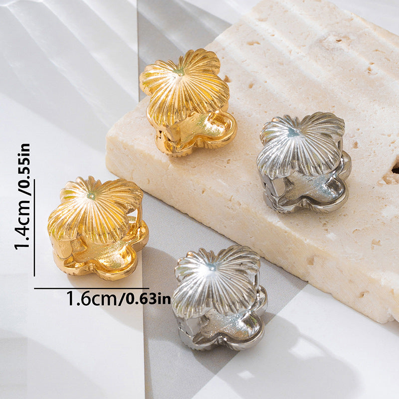 New Arrival Alloy Hoop Earrings For Women, Light Luxury Four-Leaf Clover Floral Design, Fashion Elegant High-End Temperament Versatile Ear Jewelry