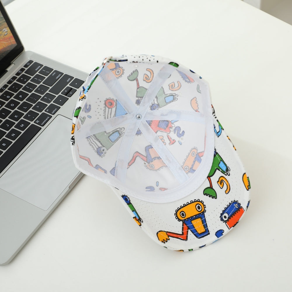 Doodle Cartoon Bulldozer And Car Patterns, Korean Version Trendy Children's Baseball Cap For Outdoor Travel And Leisure Activities