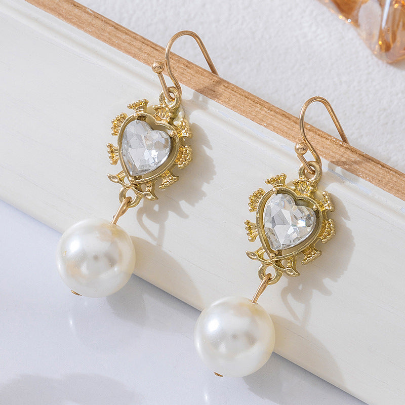 French Court Style Light Luxury Inlaid Rhinestone Pearl Dangle Earrings, High-End Unique Personalized Fashion Stud Ear Jewelry For Women Daily Wear