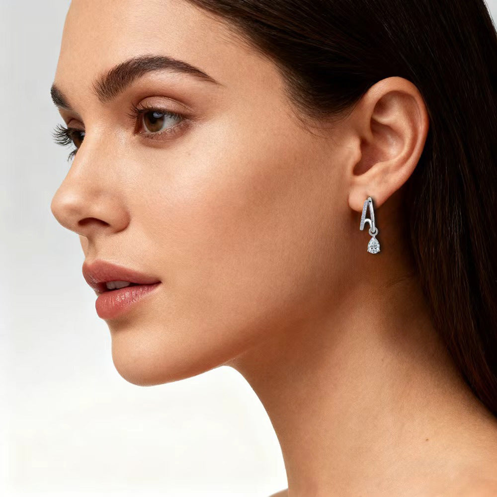 S925 Sterling Silver Double Hoop Drop Earrings, 5x7mm Pear Cut D-VVS1 Moissanite, Platinum Plated 3g Elegant Women's Jewelry Gift Box