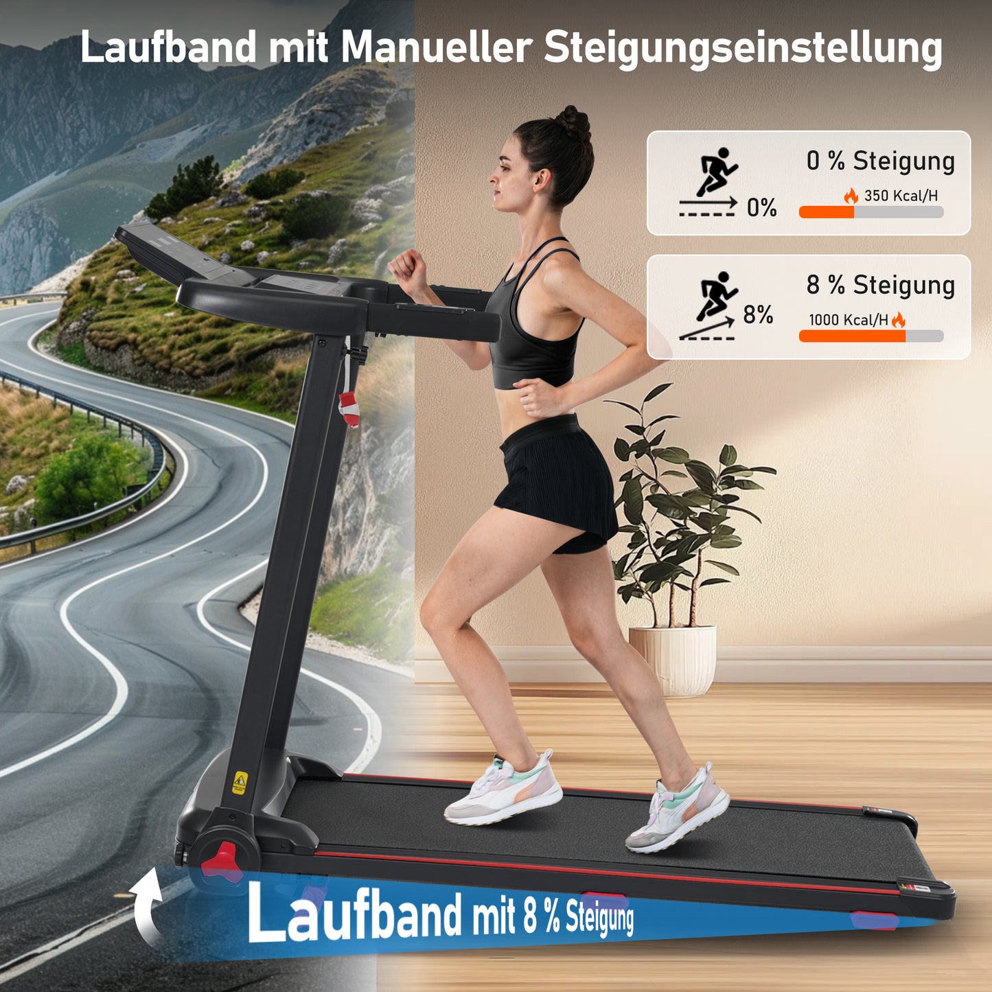 Treadmill With Incline Function, 3.0 HP, Folding, Home, 14 Km H, 8 Incline, 120 Kg, With Heart Rate Sensors, Type-C And USB Charging Station, Bluetooth, Dual Control Mode,12 Program