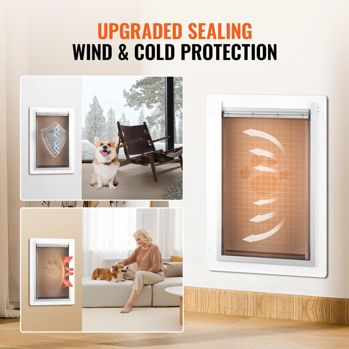 Pet Door, 14.25" X 21.1" Metal Frame With Lock And 3-Flap System, Weatherproof Doggy Door, Easy To Install In Interior Or Exterior Walls, Pet Door Suitable For Cat Doggie Kitties (White-Large)