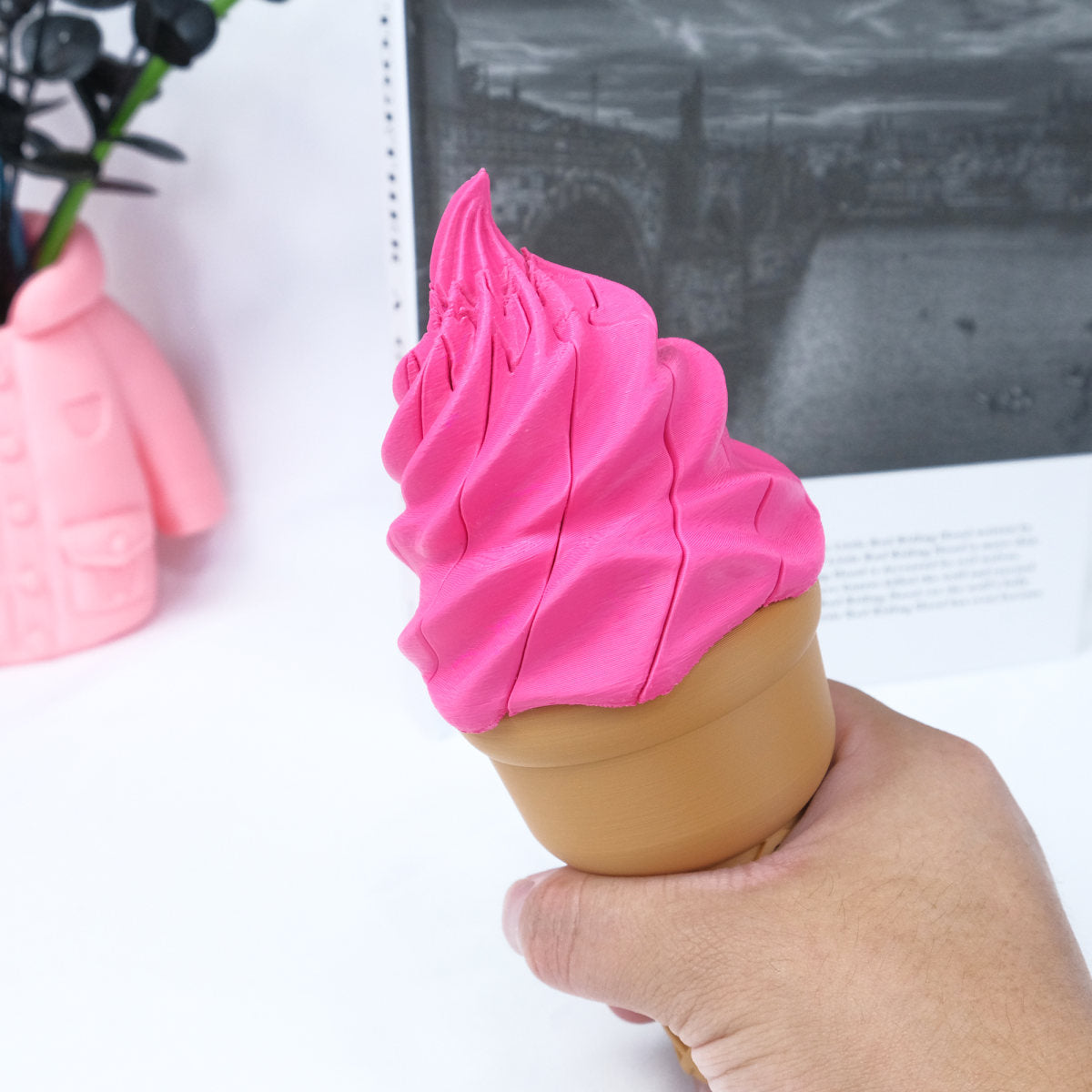 3D Printed Deformable Ice Cream Sword Ornament, Creative Twist Ice Cream Cone Decor Prop