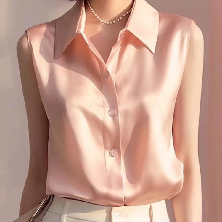 New Summer Korean-style Sleeveless Polo-neck Shirt