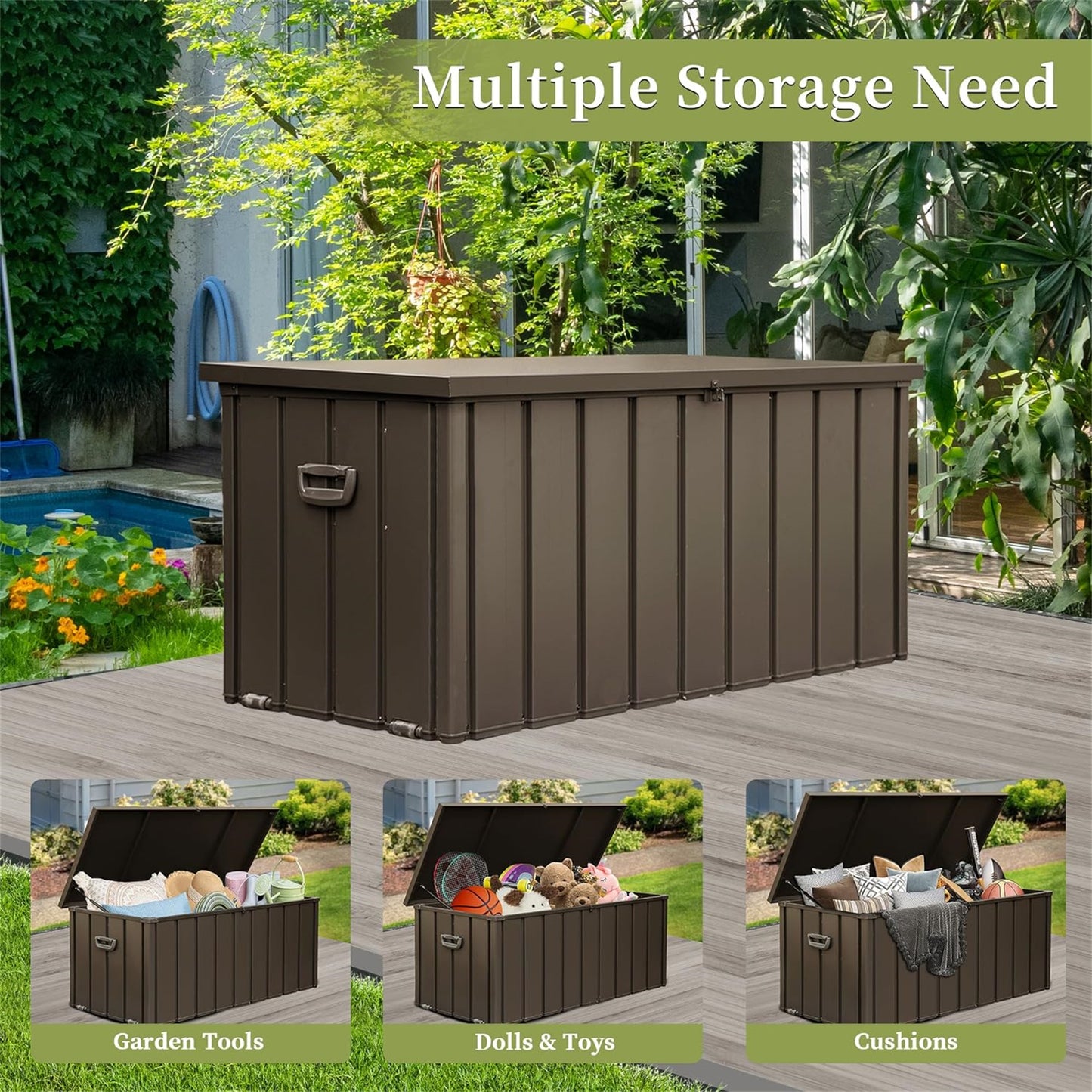 1 0 0 Gallon Outdoor Storage Deck Box Waterproof, Large Patio Storage Bin For Outside Cushions, Throw Pillows, Garden Tools, Lockable Dark Brown