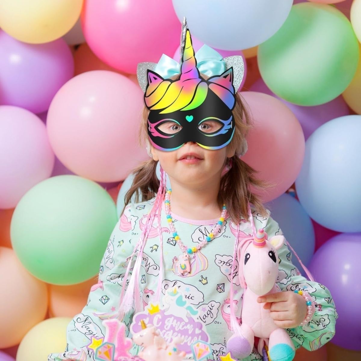 24 Unicorn Masks DIY Mask Unicorn Party Mask Scratch-Off Paper Rainbow Scratch-Off Craft Gift Birthday Carnival Halloween Unicorn Role-Playing Party Photo Booth Props