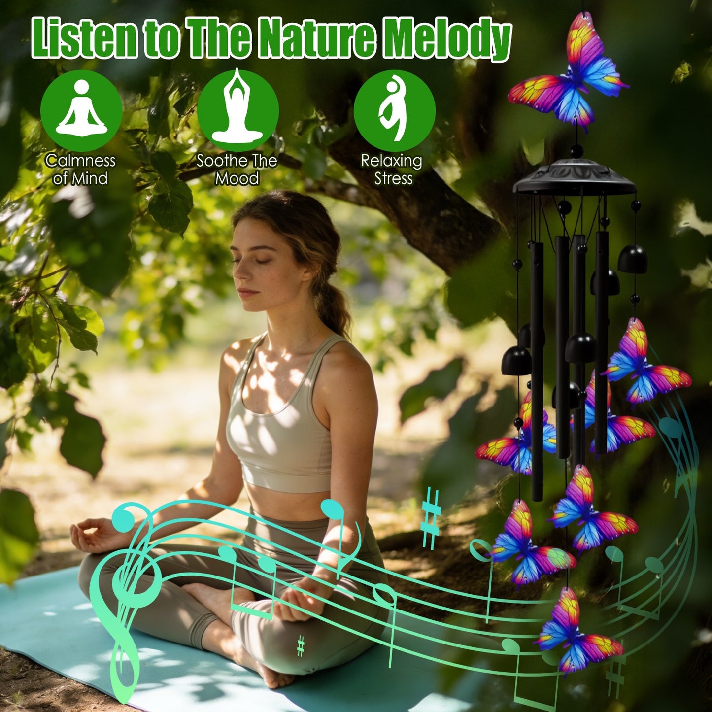 1Pc Butterfly Wind Chimes For Outside Metal Wind Chimes With Aluminum Tubes Deep Soothing Sound Decor For Garden Yard Home Patio Gift For Women Men