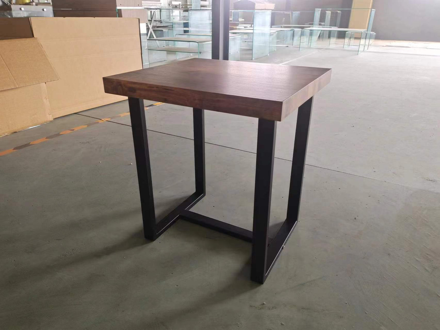 2 Pieces Small Tea Table,Walnut Night Stand,MDF SideTable, Sofa Table With Metal Leg