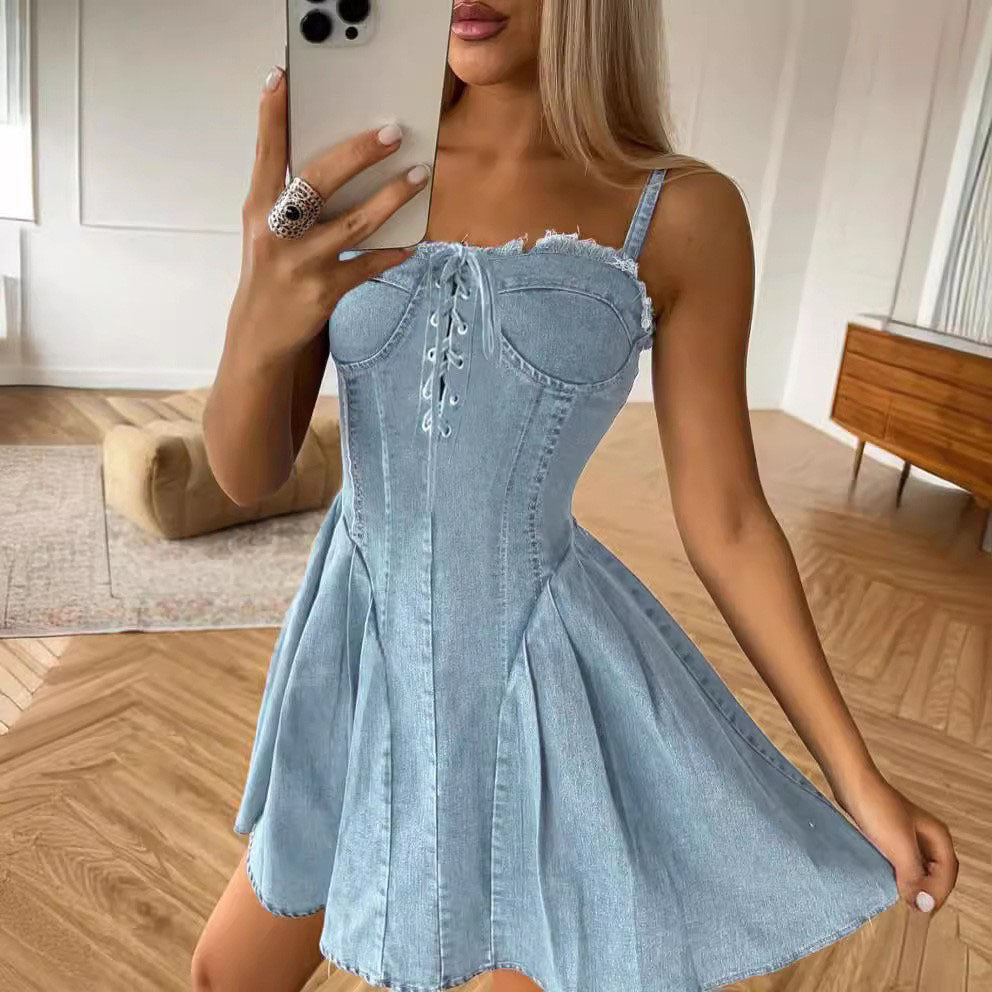 Womens New-style Strap Vest Denim Dress