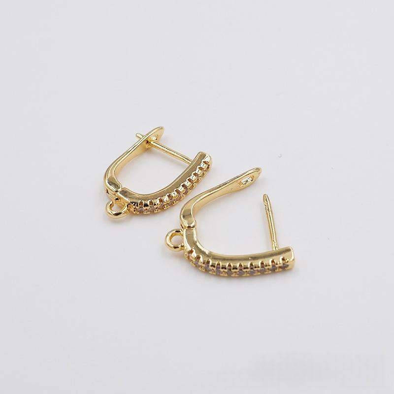 Copper Earrings, 18K Gold-plated, U-shaped Zircon-studded Ear Clips With Dangling Hoopswomens Accessories, Wholesale Jewelry