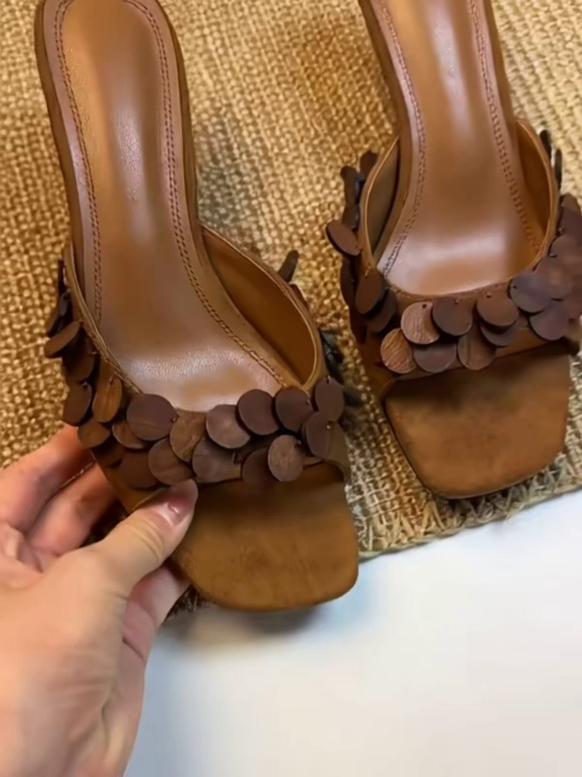 2026 New Women French Scale Texture Square Toe Stiletto Mules, Vintage One Strap Slide Sandals, Outdoor High Heel Slippers