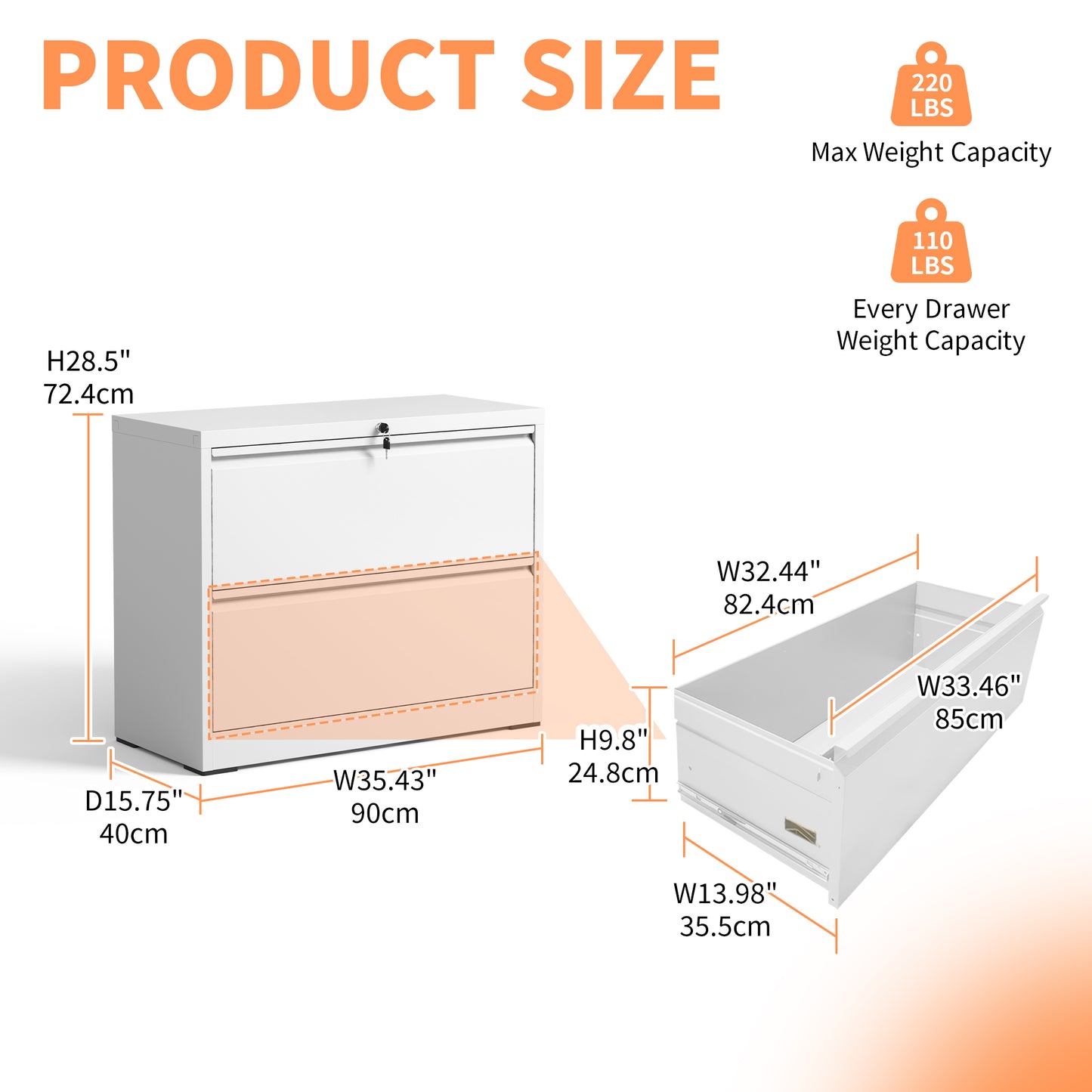 Lateral File Cabinet 2 Drawer, 35.4 Inch Wide Metal Filing Cabinet For Home Office, Locking File Cabinet With Anti-Tip Interlock, Heavy Duty Steel Storage For Letter Legal A4 Files