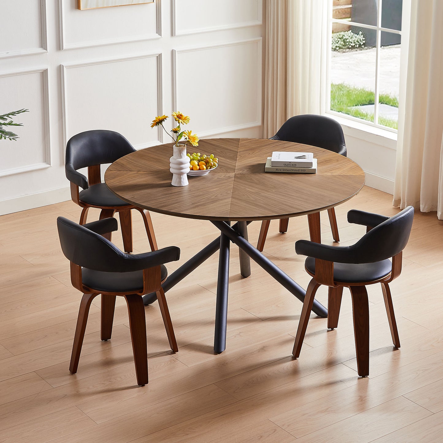 53.14 Round MDF Coffee Table End Table Short Leisure Tea Table Cross Legs Metal Base, Easy To Assemble,Walnut.