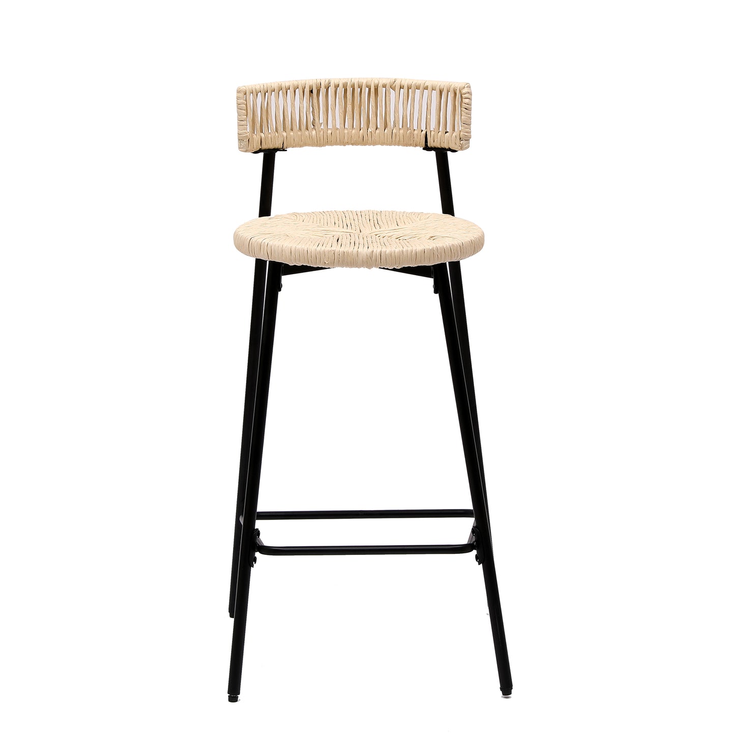Counter Stools Set Of 2 Handwoven Paper Rope Bar Stools Boho Round Dining Pub Chairs For Kitchen Black & Creamy White