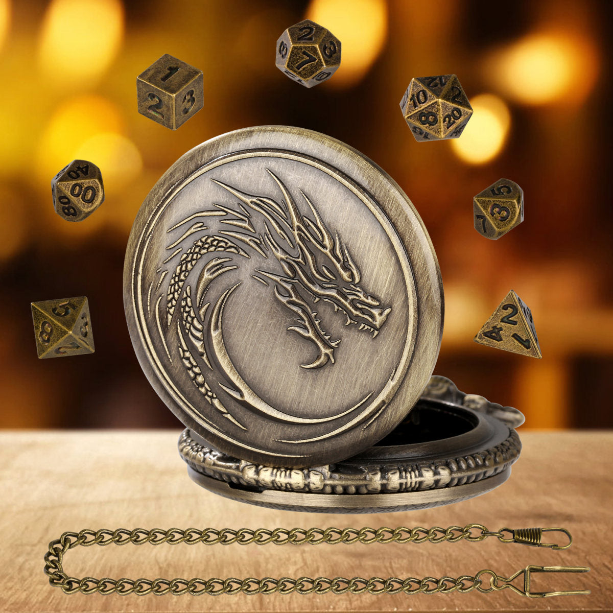Retro Alloy Curved Faucet Pocket Watch Dice Set DND Game Specific 7-piece Set Made Of Old Craftsmanship Dice Storage Box, Portable Game Accessories, Essential For Board Game Accessories