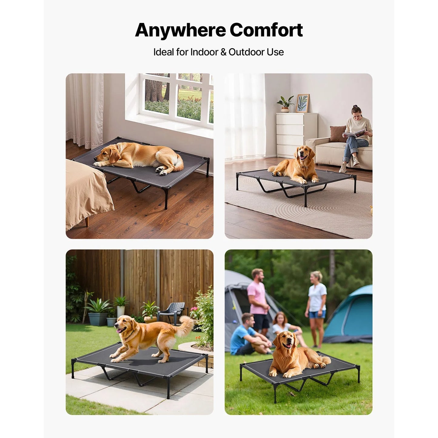 Elevated Dog Bed For Large Dogs XL, Raised Dog Cot With Heavy Duty Steel Frame, Breathable Teslin Mesh Cooling Dog Bed, Indoor & Outdoor Portable Hammock Pet Bed, Grey