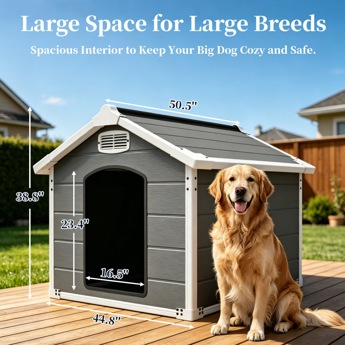 50.5" Large Dog House for Large Breeds, Outdoor Indoor Heavy Duty Pet House, Waterproof UV Protected, Scratch Resistant Double-Wall PP Board, Front & Rear Vents – Easy Clean & Washable
