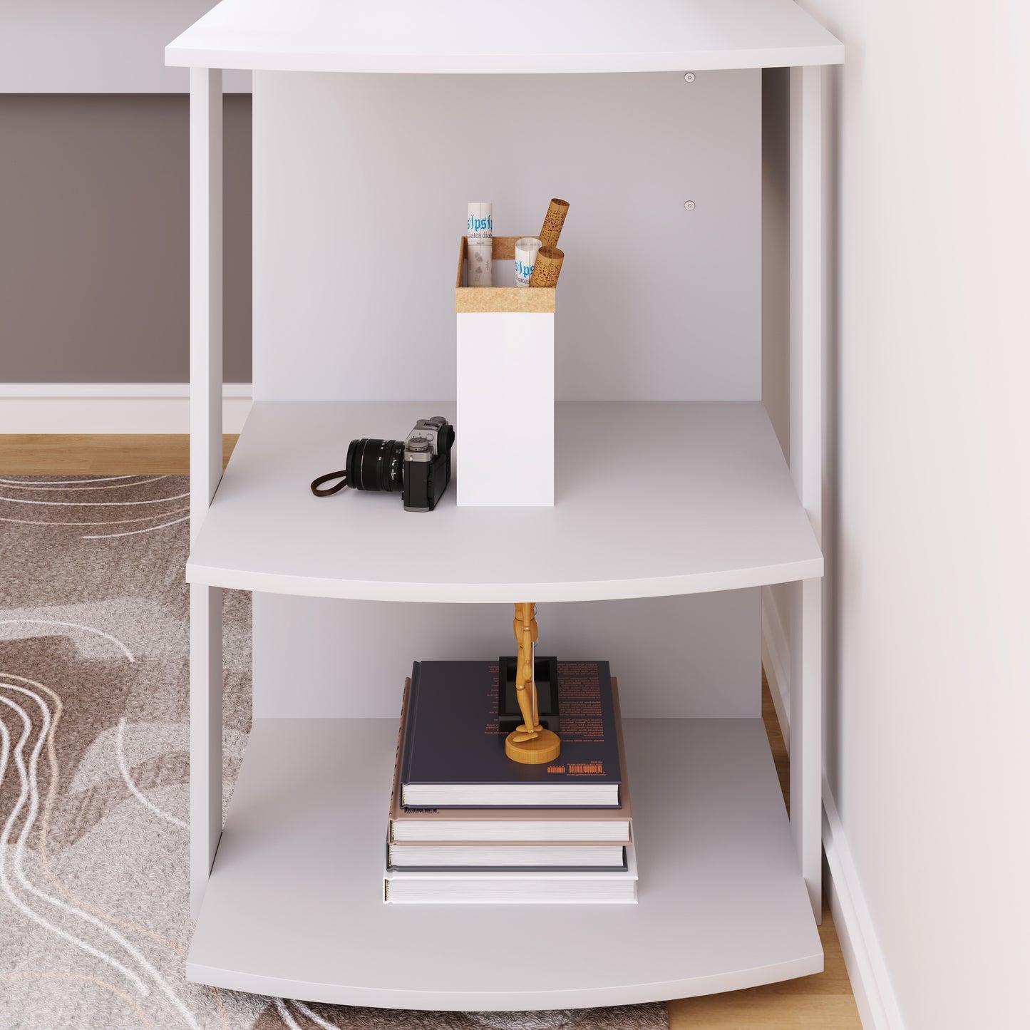 WF314182AAA Corner Desk 140 CM Computer Desk Desk, L-shaped Corner Desk With 2 Shelves, H75 W140 L140 CM White