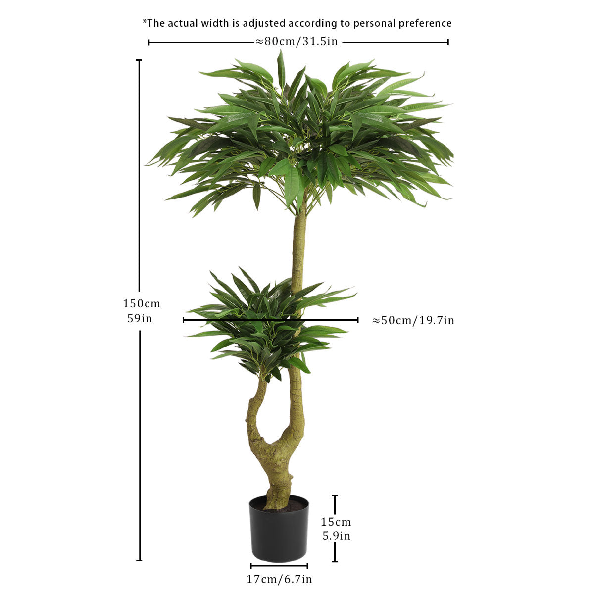 5FT Artificial Willow Tree Tall Fake Potted Plant Faux Green Silk Tree with Black Plastic Pot for Indoor Home Office Living Room Bedroom Decoration, 1pc/set
