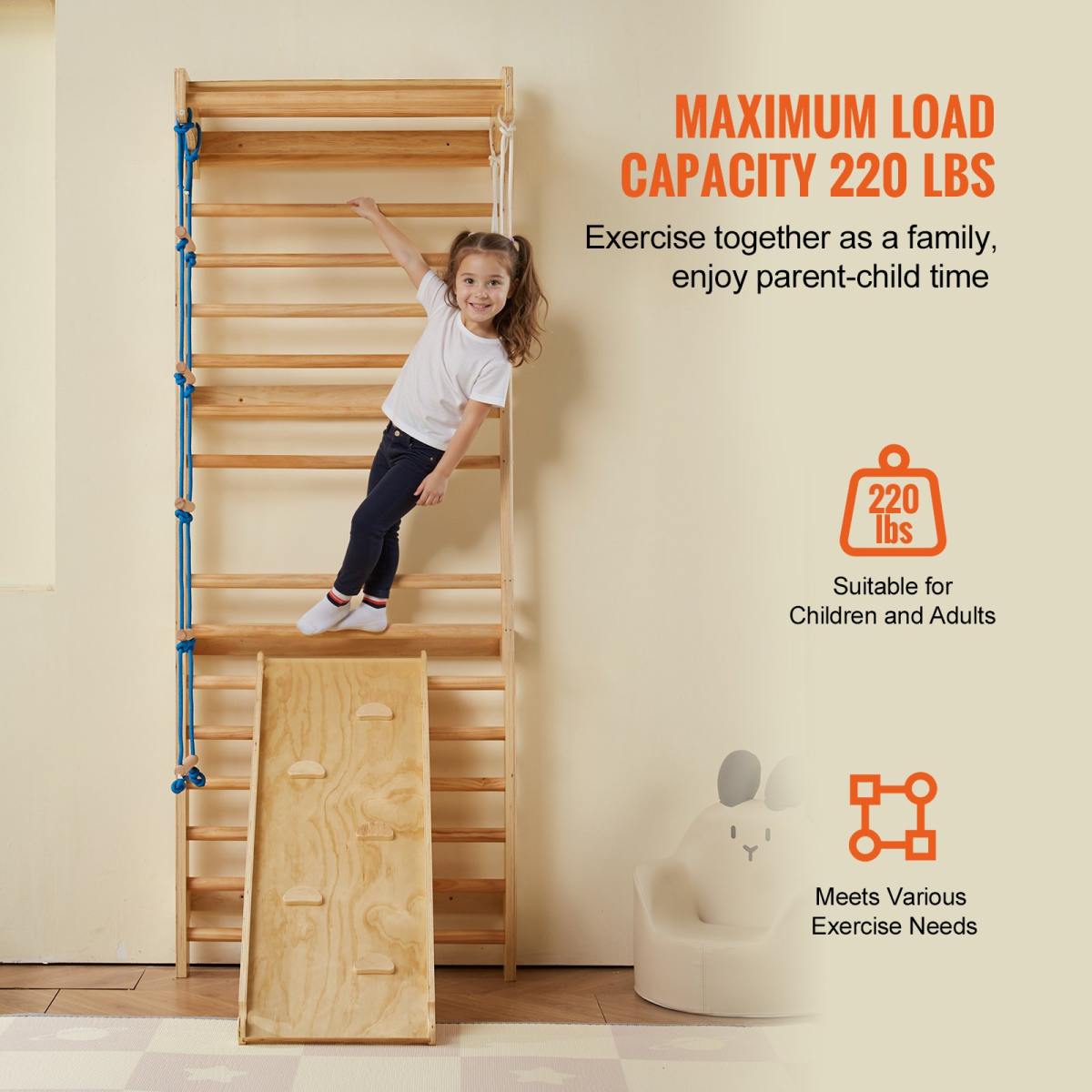 Swedish Ladder Wall Gym 5 In 1 Wooden Indoor Playground Climbing Toys