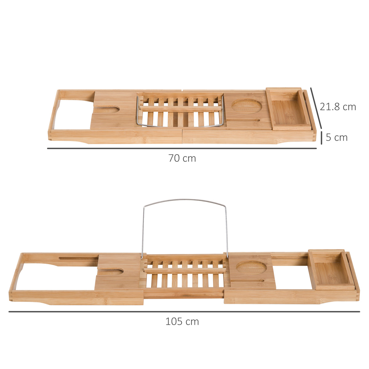 Extendable Bamboo Bathtub Shelf Rack Bath Caddy Tray Bathroom Storage, Set Of 2