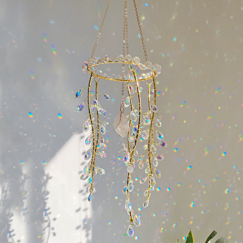 New Crystal Glass Green Willow Branch Hanging Ornament Home Decor Wind Chime