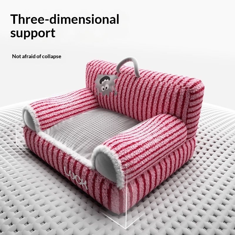 Cat Bed Pet Plush Sofa Cat Striped Raised And Thickened Non-Slip Sofa