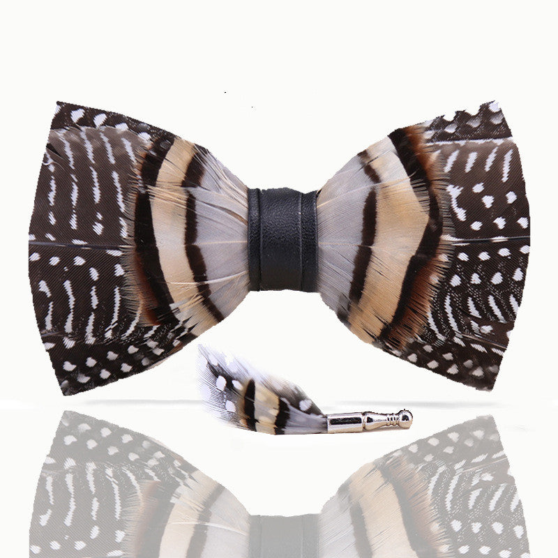 Weijian 258 Black And White Dots Khaki Feather Wedding Groom Best Man Bow Wedding Shirt Men's Bow Tie Bow Tie