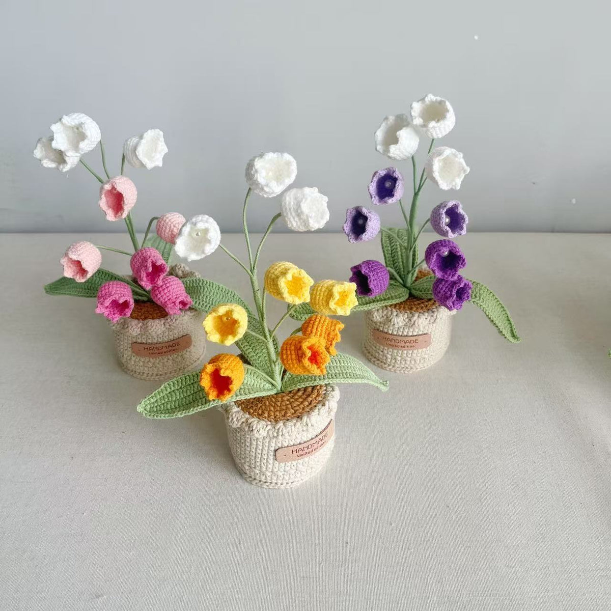 Hand Crocheted Lily Of The Valley Artificial Flowers Potted Arrangement Decor For Indoor Table Living Room Bedroom