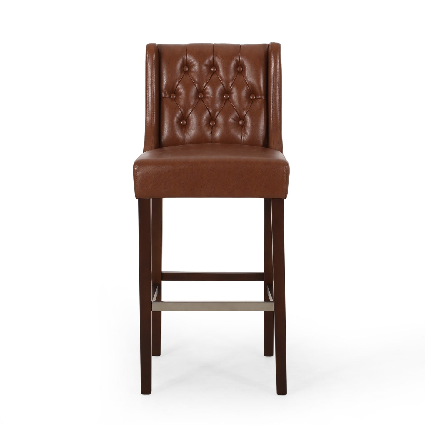30.5 Inch Seat Height Bar Stool, Light Brown PU Upholstery With Back & Metal Footrest, Counter Stool For Kitchen Island