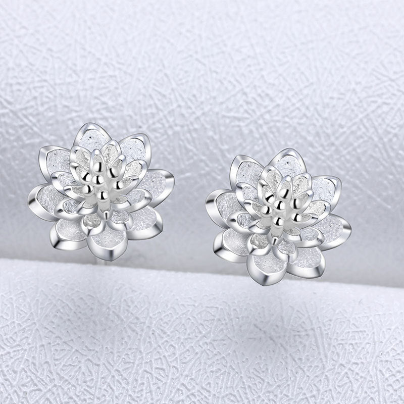 Silver Earrings Cat Lotus Flower Korean-style Fashionable Simple Silver Jewelry Ear Accessories