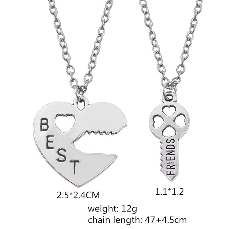 Best Friend Heart-shaped Lock Key Necklace Girlfriends Love Alloy Pendant