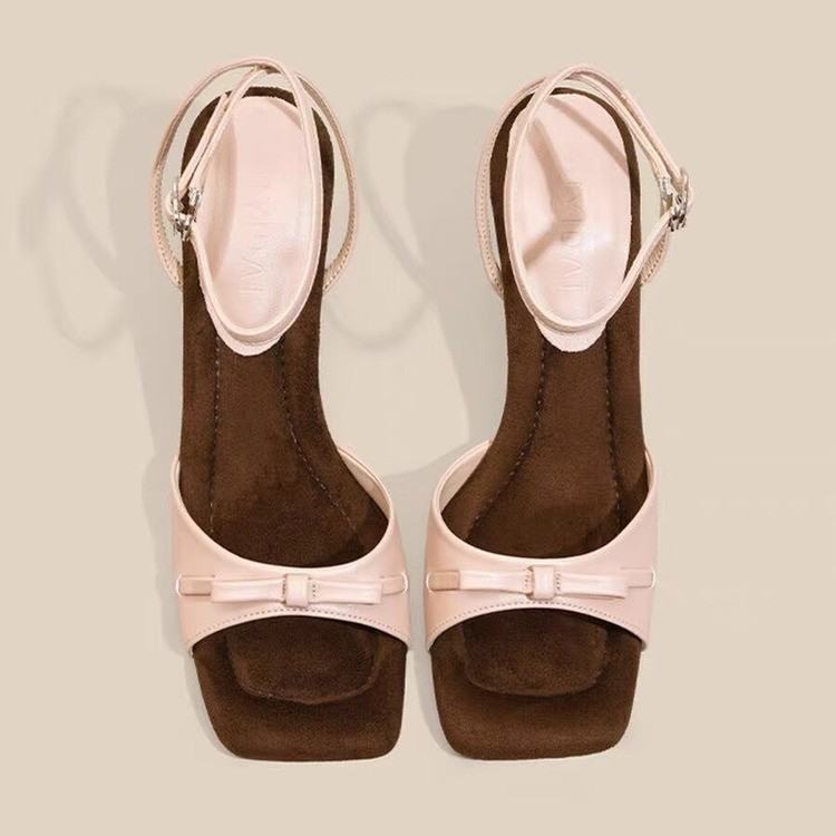 2026 New Women Bow One-Strap Wedge Heel Sandals, Luxury Chic Square Toe Summer Sandals