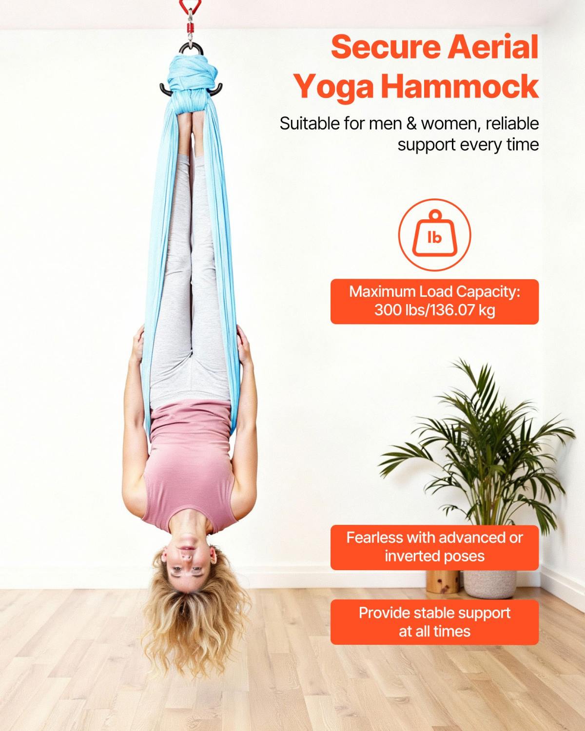 Aerial Yoga Hammock, Maximum 300 Lbs Load Aerial Silk, Yoga Swing With Nylon Fabric, Daisy Rope, PE Zipper Bag, Gymnastics Swings Suitable For Men And Women, Dual-Function Hammock & Swing