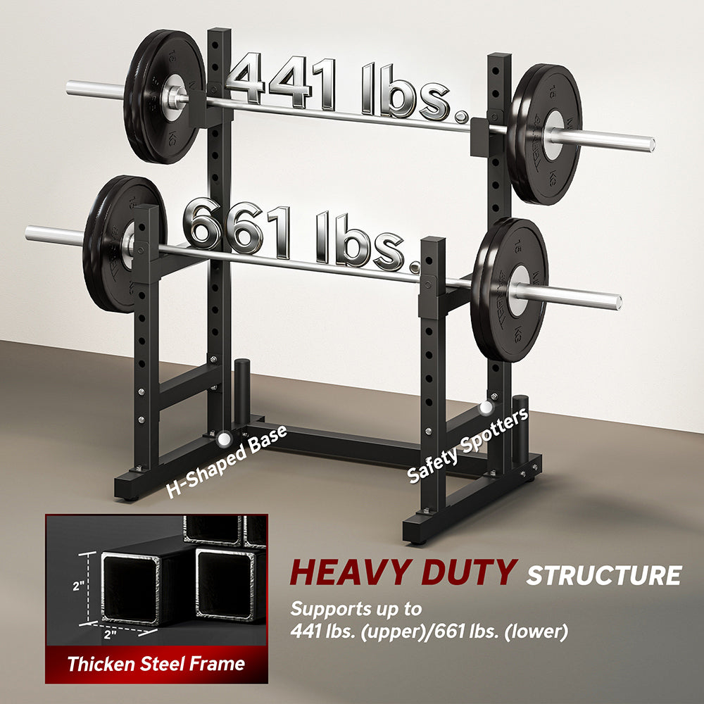 Adjustable Squat Rack, 660lbs Multi-Functional Bench Press Rack Wide H-shaped Base For Weight Lifting Home Gym Strength Training