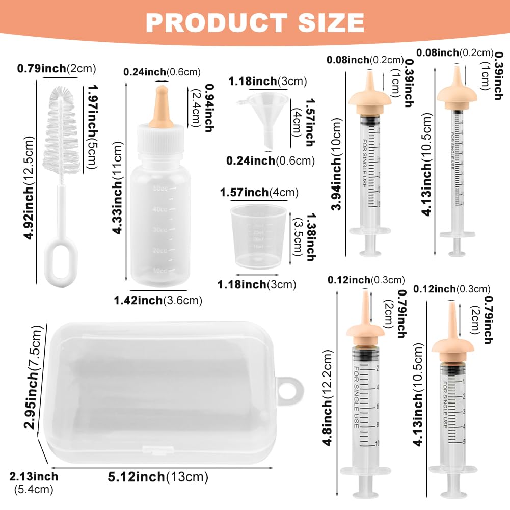Pet Nursing Kit, Newborn Cat Bottle Feeding Set, For Newborn Puppies, Kitten, Other Small Animals,with Silicone Nursing Nipples, Formula Dispenser,Liquid Syringes,Measuring Cup&Cleaning Brush