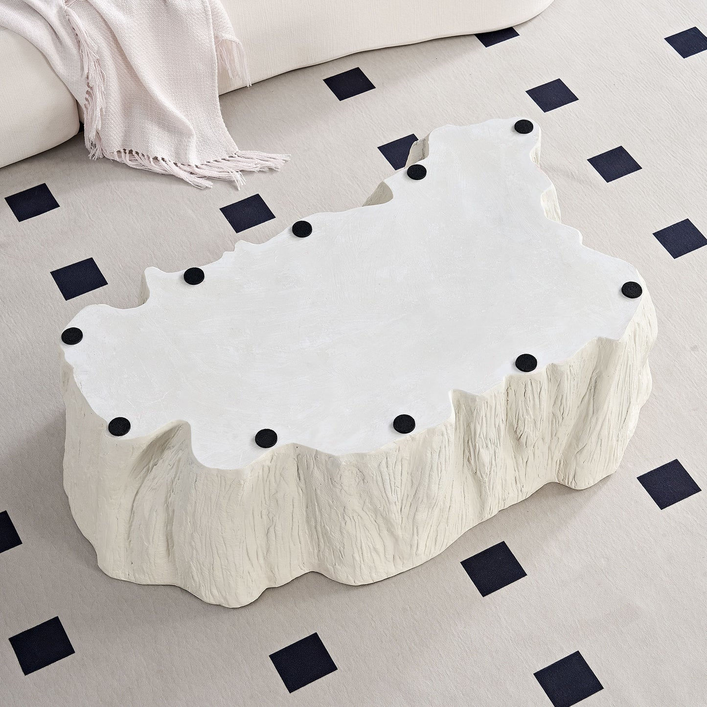 48.62 Inch Unique Shape Coffee Table Sturdy Fiberglass Tea Table For Living Room No Need Assembly Beige