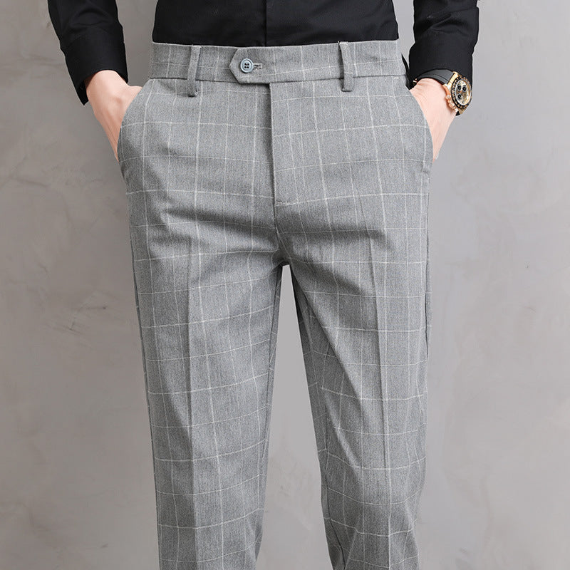 Textured Plaid Dress Pants In A Korean-style Slim-fit