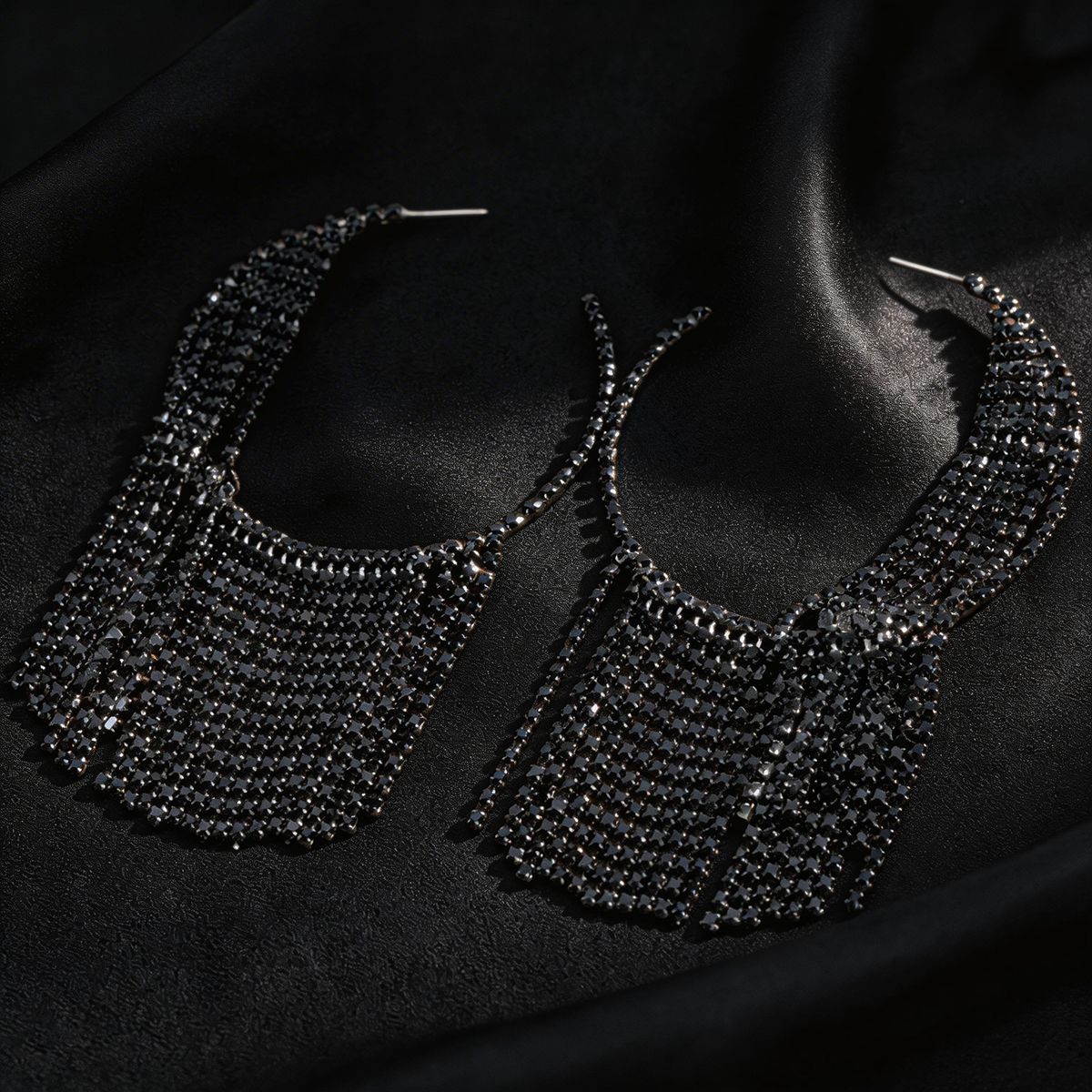 New European American Round Full Paved CZ Tassel Stud Earrings With Silver Needle, Luxurious Exaggerated Unique Light Luxury High-End Ear Jewelry For Women