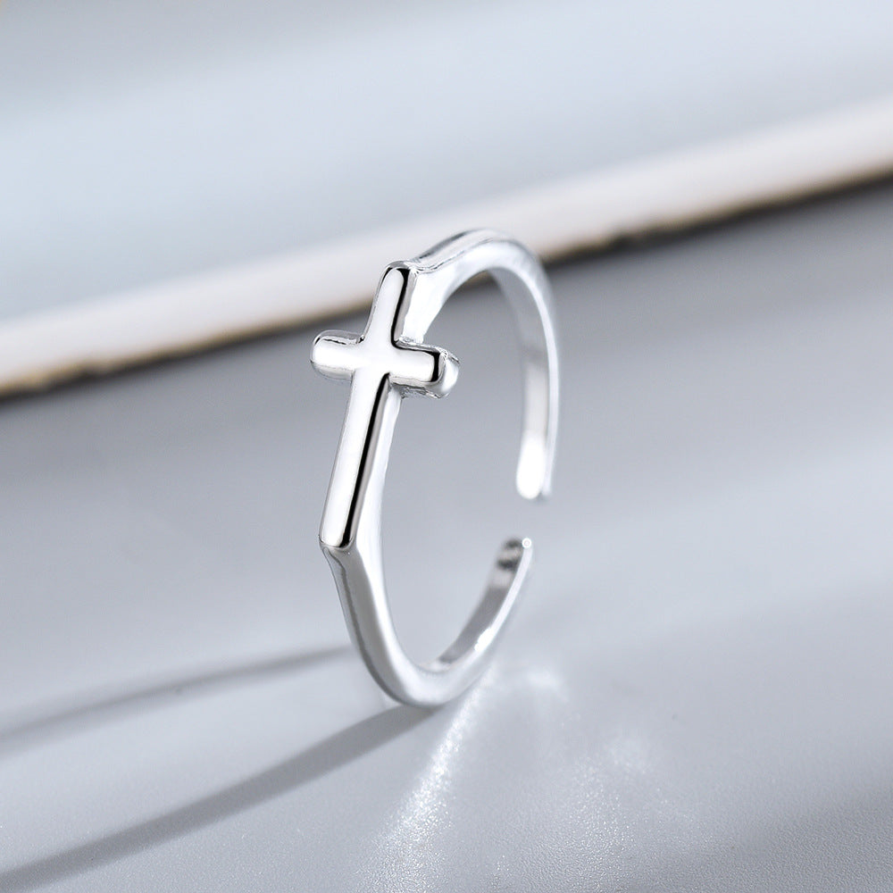 Simple Gold Polished Cross Ring In Japanese And Korean Style