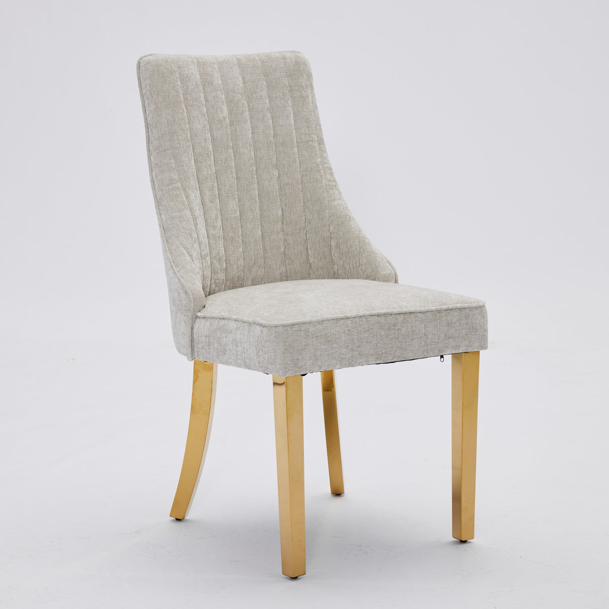 Rayon Cloth Flocking Chenille Dining Chairs Channel Kitchen Dinner Chair Comfy Fabric Upholstered Accent Chair For Dining Room With Golden Stainless Steel Plating Legs,Set Of 2 Beige DE1647BG