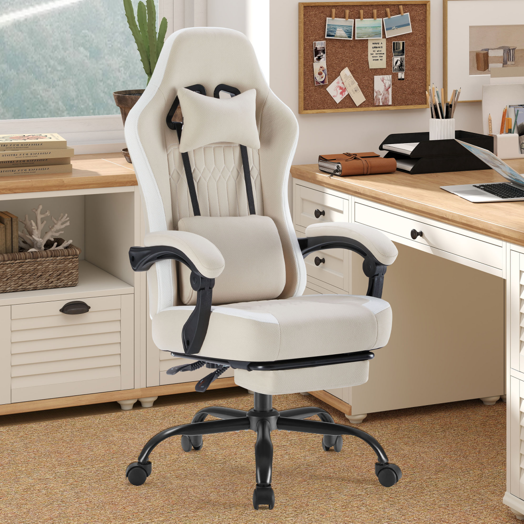 Computer Game Chair - Lumbar Support, Adjustable Height With Armrests And Headrests, 360 Rotating Wheels