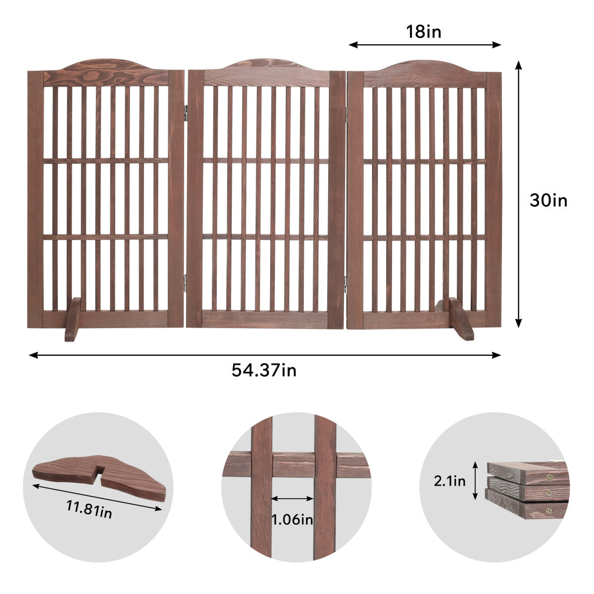Wooden Freestanding Foldable Pet Gate for Dogs, 30 inch 3 Panels Step Over Fence, Dog Gate for The House, Doorway,