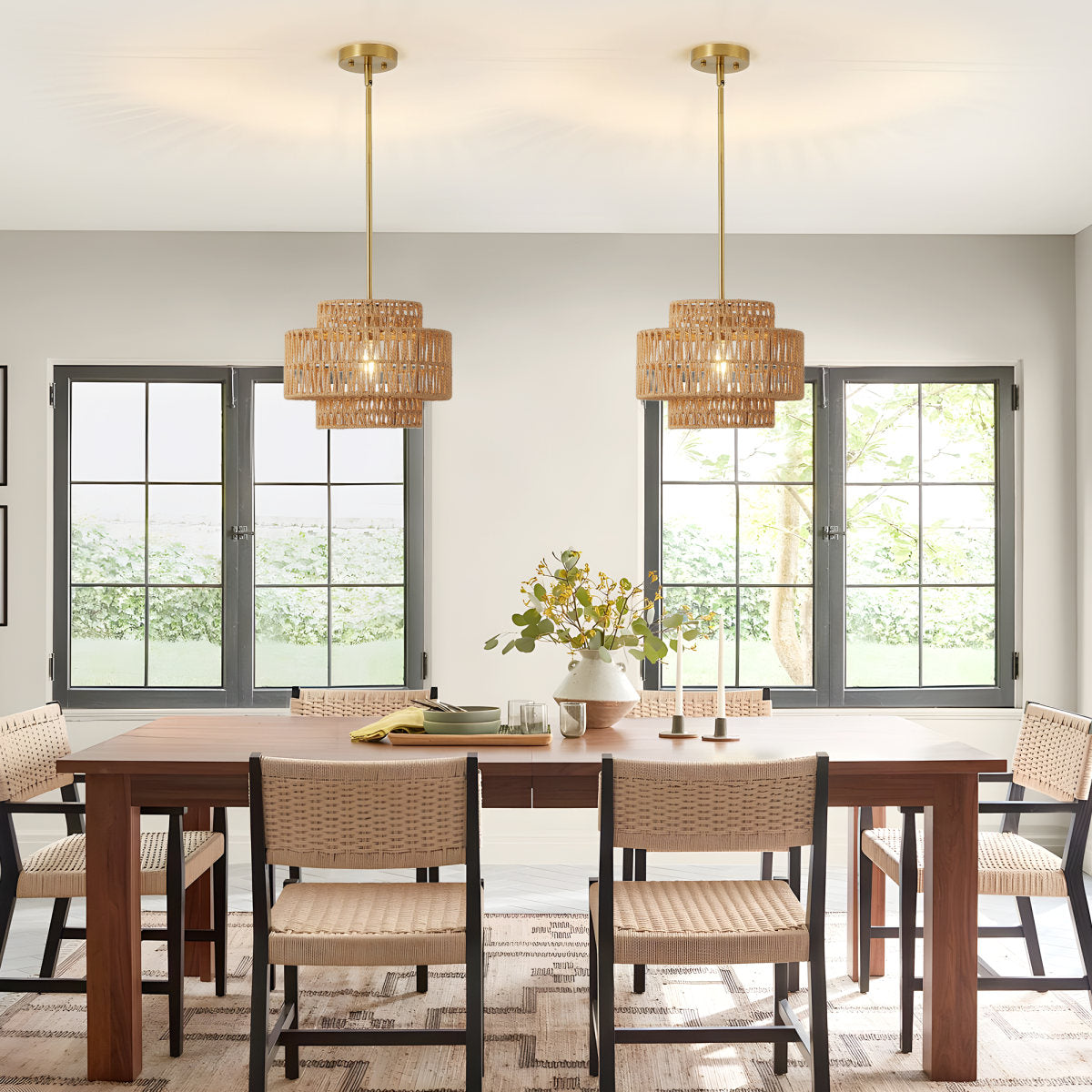 12.6 in Boho Rattan Chandelier Light Fixture,1-Light Hand Woven Pendant Light Fixture Farmhouse Rustic Hanging Lamp for Kitchen Island Bedroom, Dining Room, Living Room, Entryway, Foyer