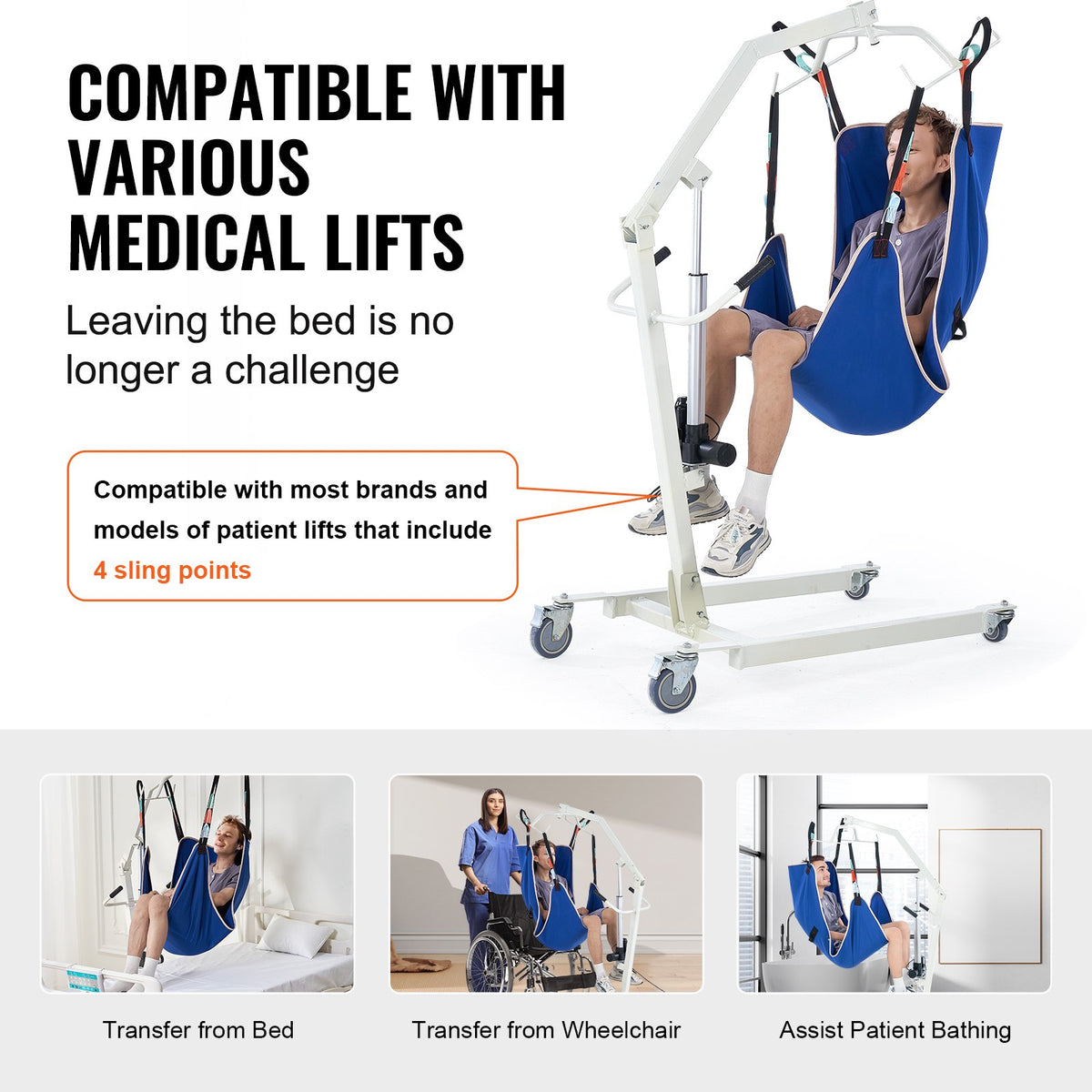 Universal Full Body Patient Lift Sling - Medium, Patient Lift Medical Sling For Easy Transfer And Bathing, Polyester Patient Aid Transfer Sling For Elderly, Disabled, Bedridden, 600LBS Capacity