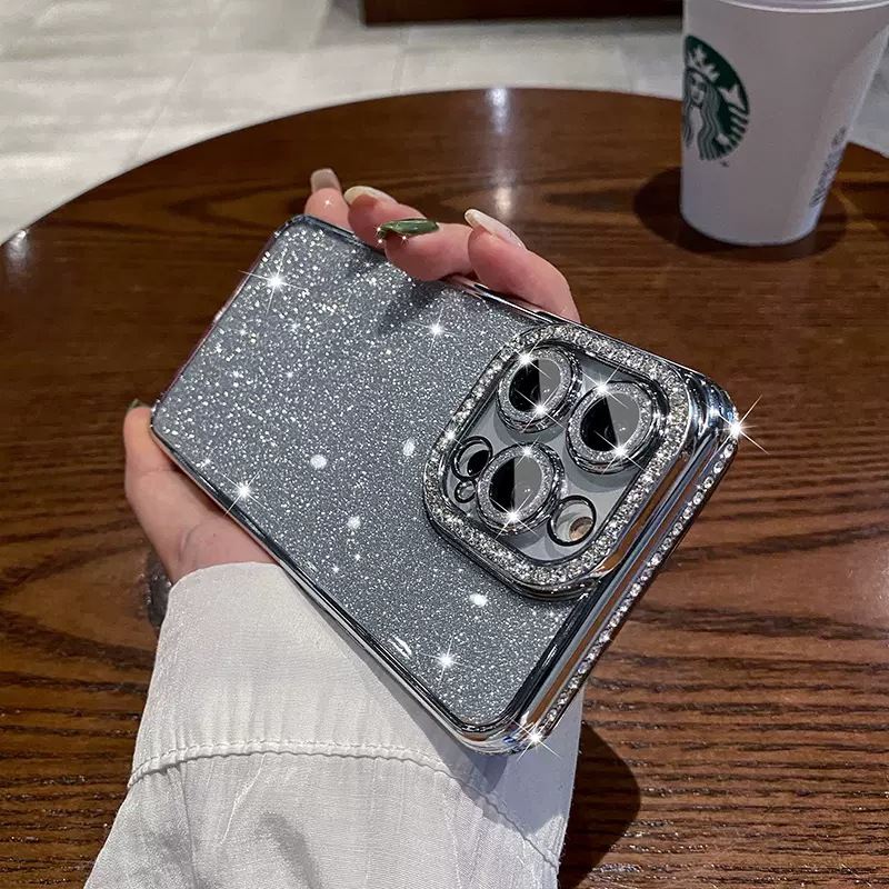 Electroplated Rhindiamond-flash Powder Lens Film Mobile Phone Case