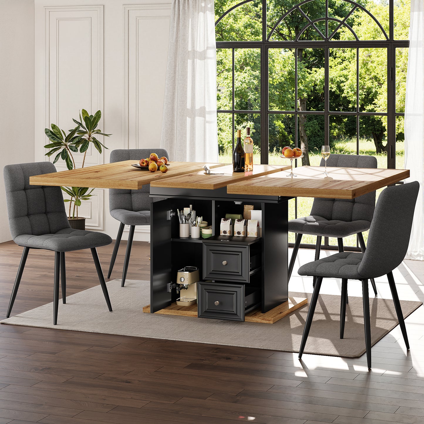 Extendable Dining Table 110 140 X 80 X 75 Cm, Wooden Table For Kitchen & Dining Room - 6 People Dining Table - Dimensions Suitable For Terrace And Garden