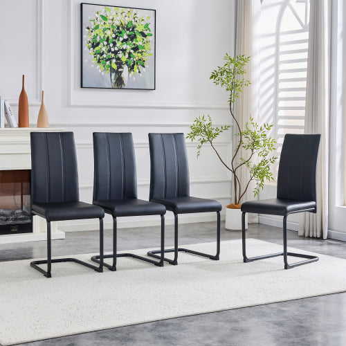 4-Pack PU Upholstered Dining Chairs - Black Modern Kitchen Side Chairs With Sturdy Black Powder-Coated Metal Tube Legs, Comfortable High-Back Seating For Dining Room, Kitchen & Living Room
