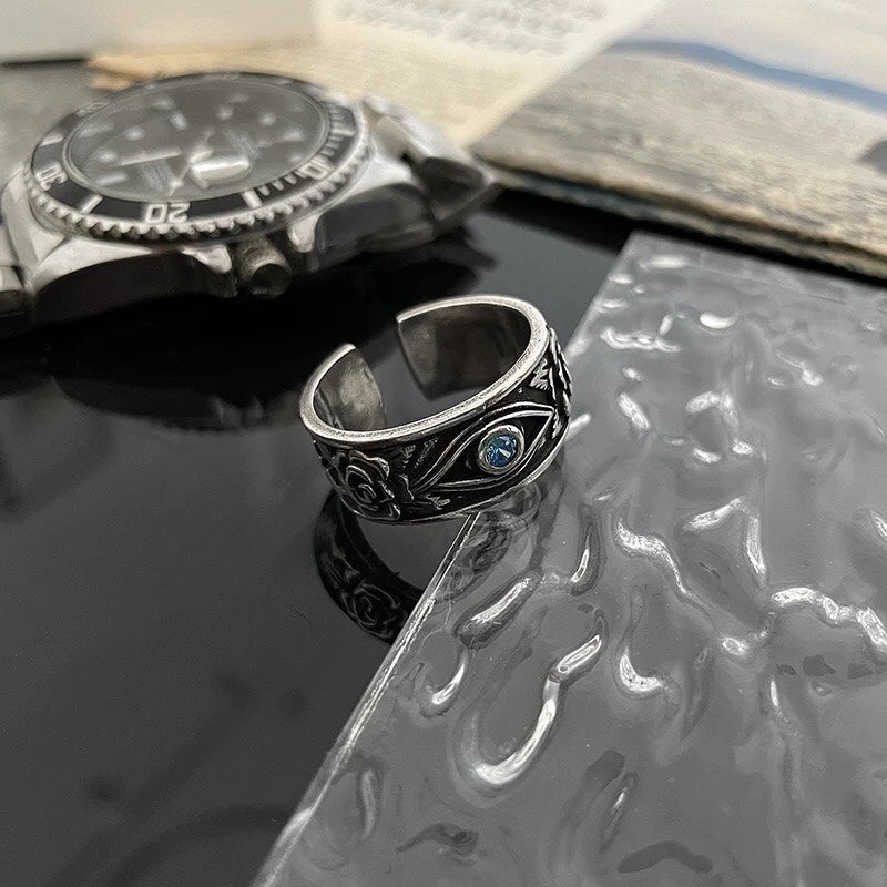 1pcs 925 Sterling Silver Retro Horus Eye Statement Ring, Mystical Boho Style, Ideal For Birthdays & Spiritual Gifts