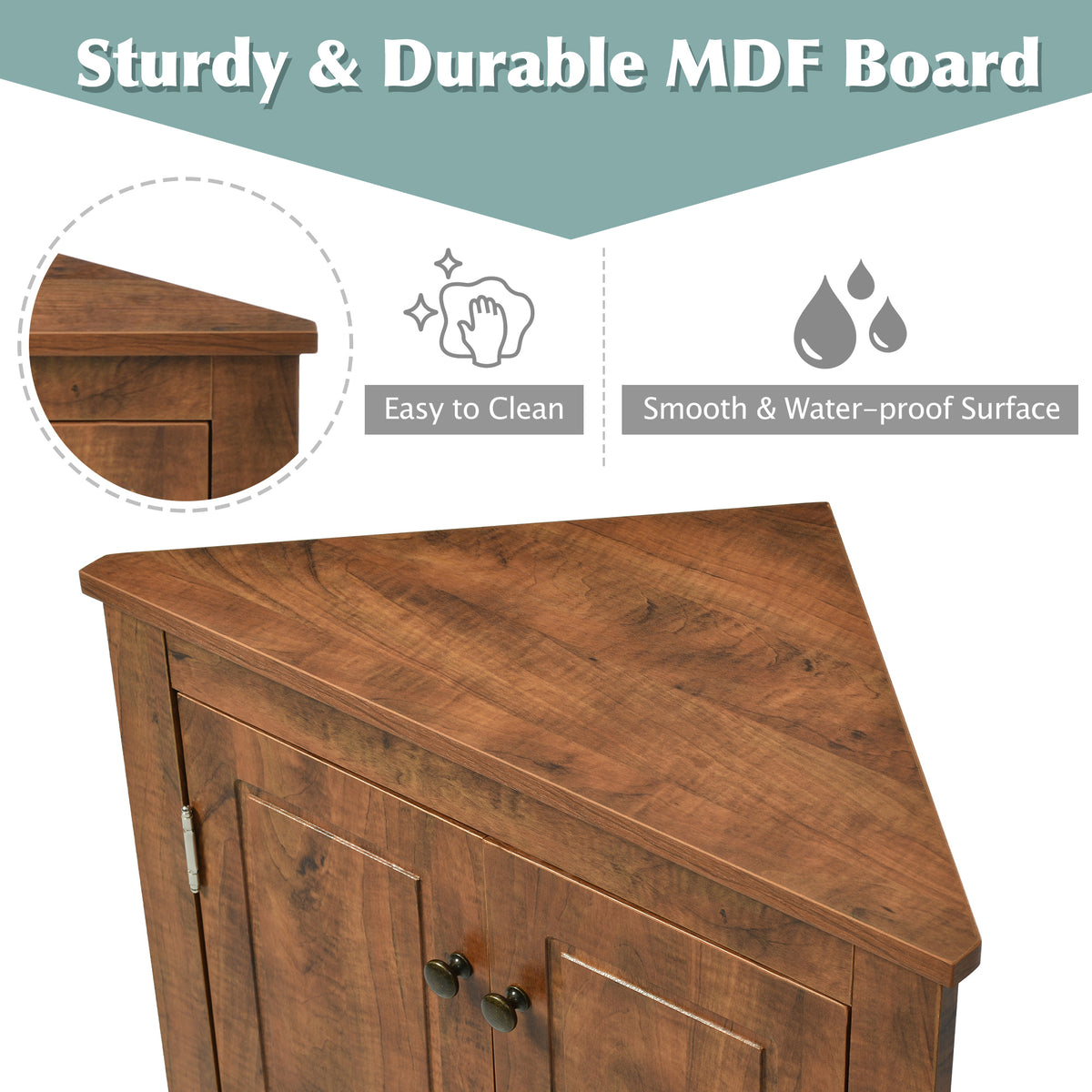 Brown Triangle Bathroom Storage Cabinet With Adjustable Shelves, Freestanding Floor Cabinet For Home Kitchen